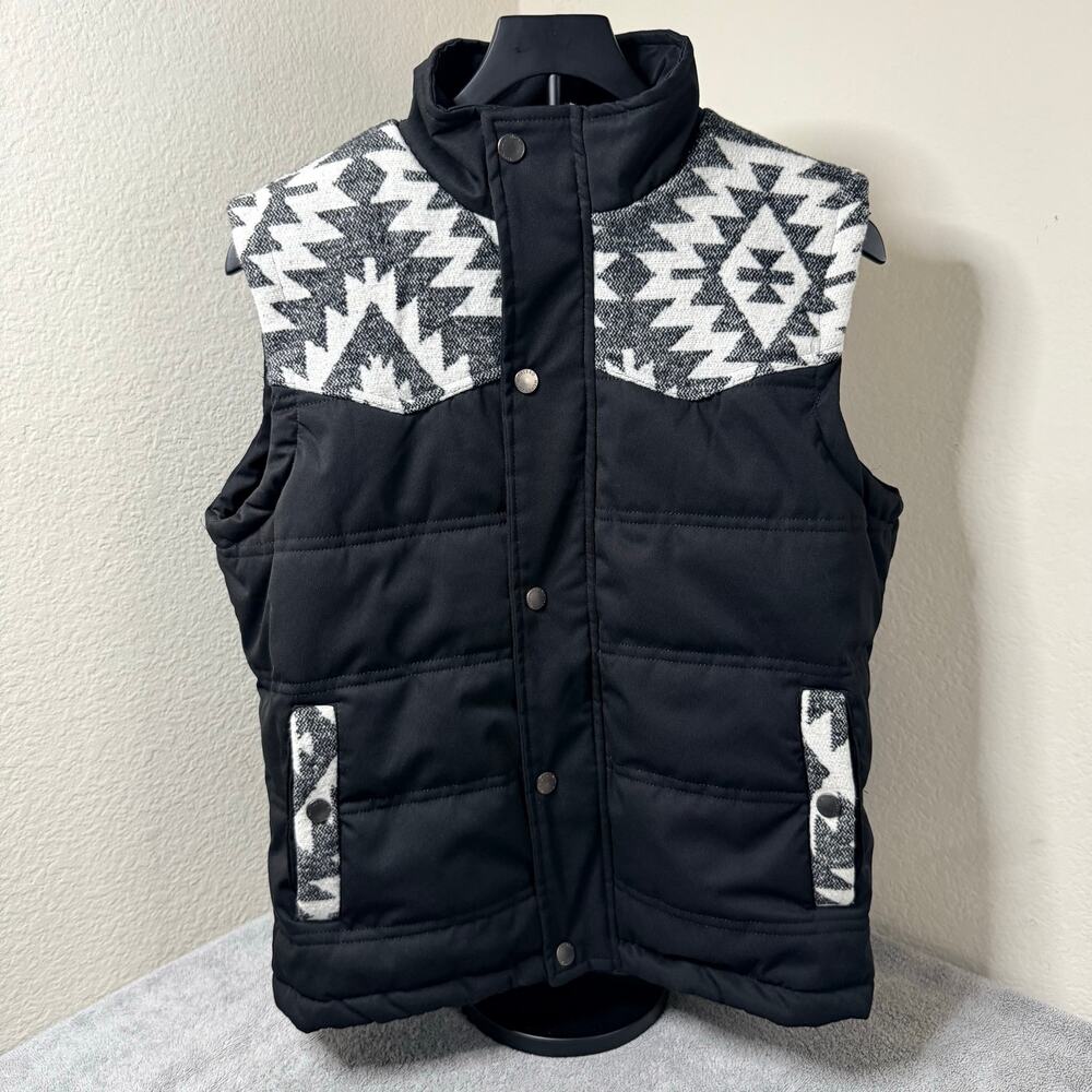 Montero Southwestern Puffer Vest Mens Medium Black White Aztec Gorpcore Cowboy